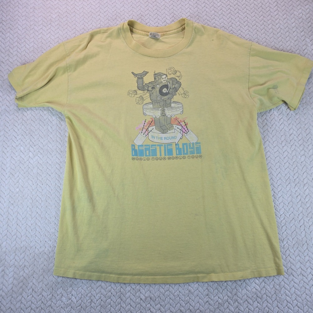 Vintage 1998 Beastie Boys World Tour Shirt XL Yellow Single Stitch Distressed